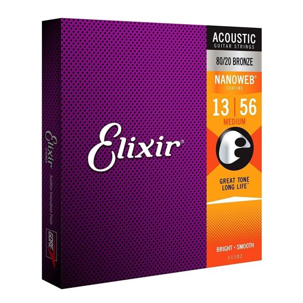 Elixir - 13-56 Acoustic 80/20 Bronze with NANOWEB Coating - Medium 11102